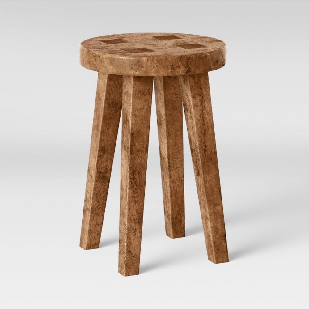 Woodland Short Carved Wood Accent Table Brown - Threshold